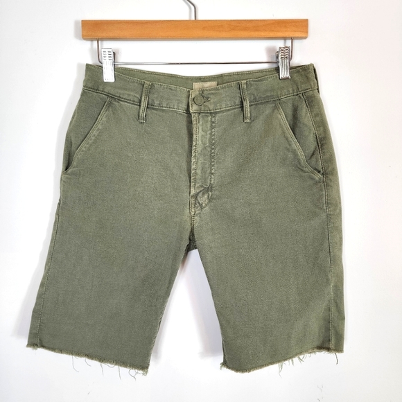 MOTHER Pants - Mother High Rise Vagabond Bermuda Prep Short Military Green Frayed Hem Size 26